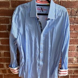 Robert Graham Blue and White Striped Button Down Shirt
